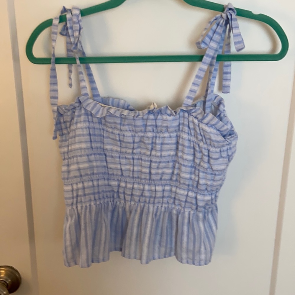 Blue and White Tie Blouse